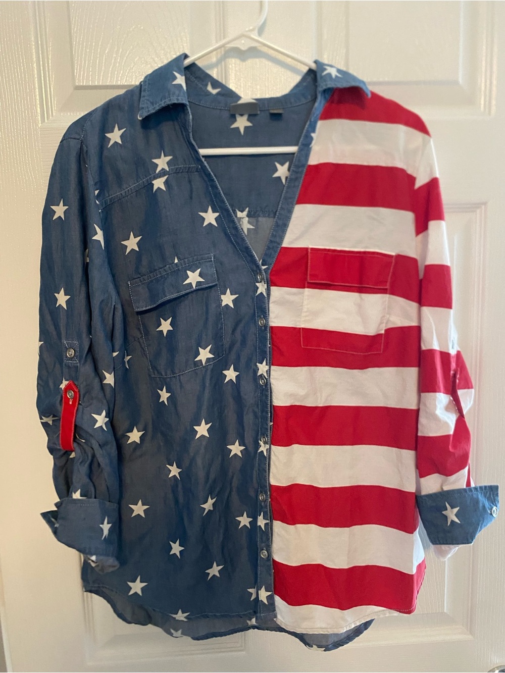 Stars & Stripes Button-Up Shirt - Patriotic Red, White & Blue